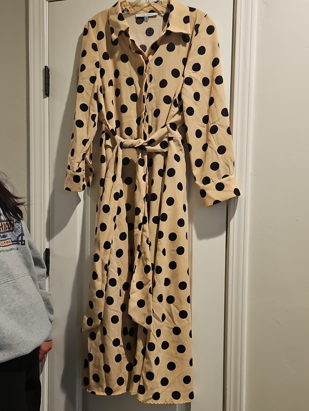 julia jordan Beige Midi Shirt Dress with Black Polka Dots